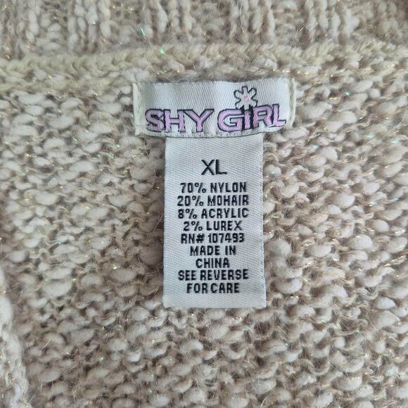 Shy Girl Cream and Tan Button Front Cardigan Knit Sweater Y2K Size XL - Picture 3 of 3